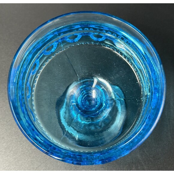 Indiana Glass King's Crown Turquoise Blue Glass Candy Dish Pedestal Bowl - Picture 5 of 7